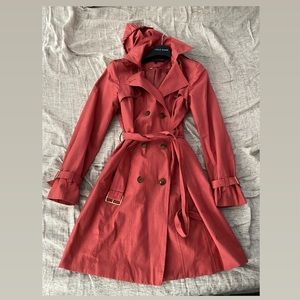 Cole Haan Coral Red Trench Coat Raincoat